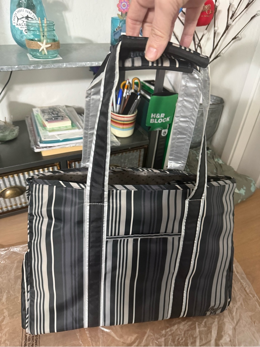 Lug Rover Striped Travel Tote Bag in Black and White